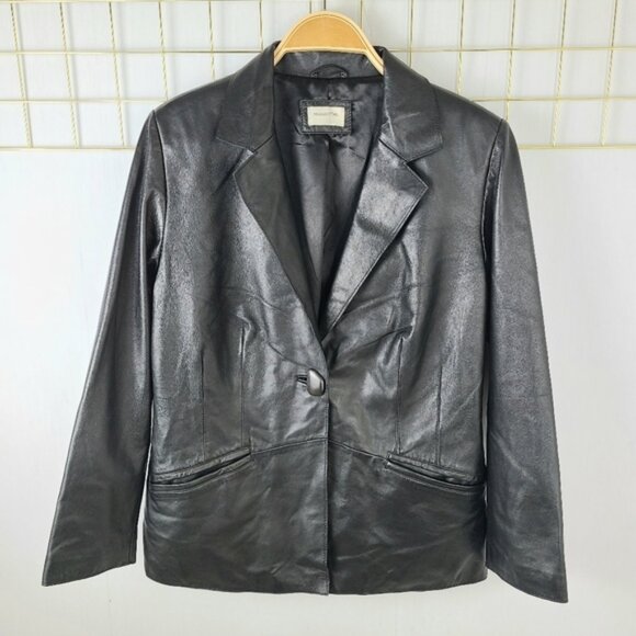 Merrytime Jackets & Blazers - Black Genuine Lamb Leather One-Button Classic Blazer